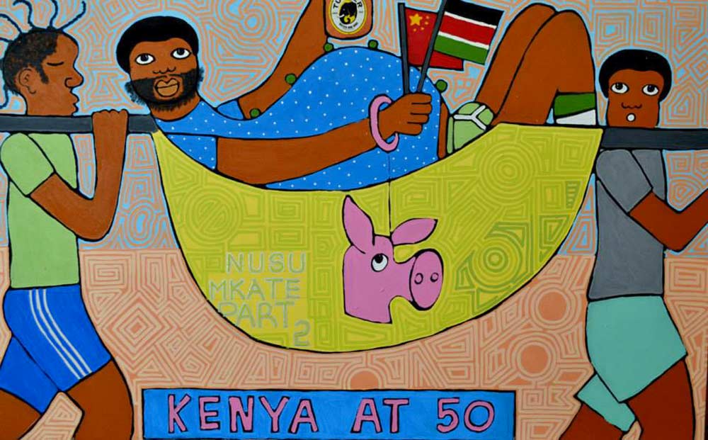 Figure 7. Michael Soi, Kenya at 50, mixed media on canvas,160 x 100 cm, December 17, 2013. Photograph courtesy of the artist.
