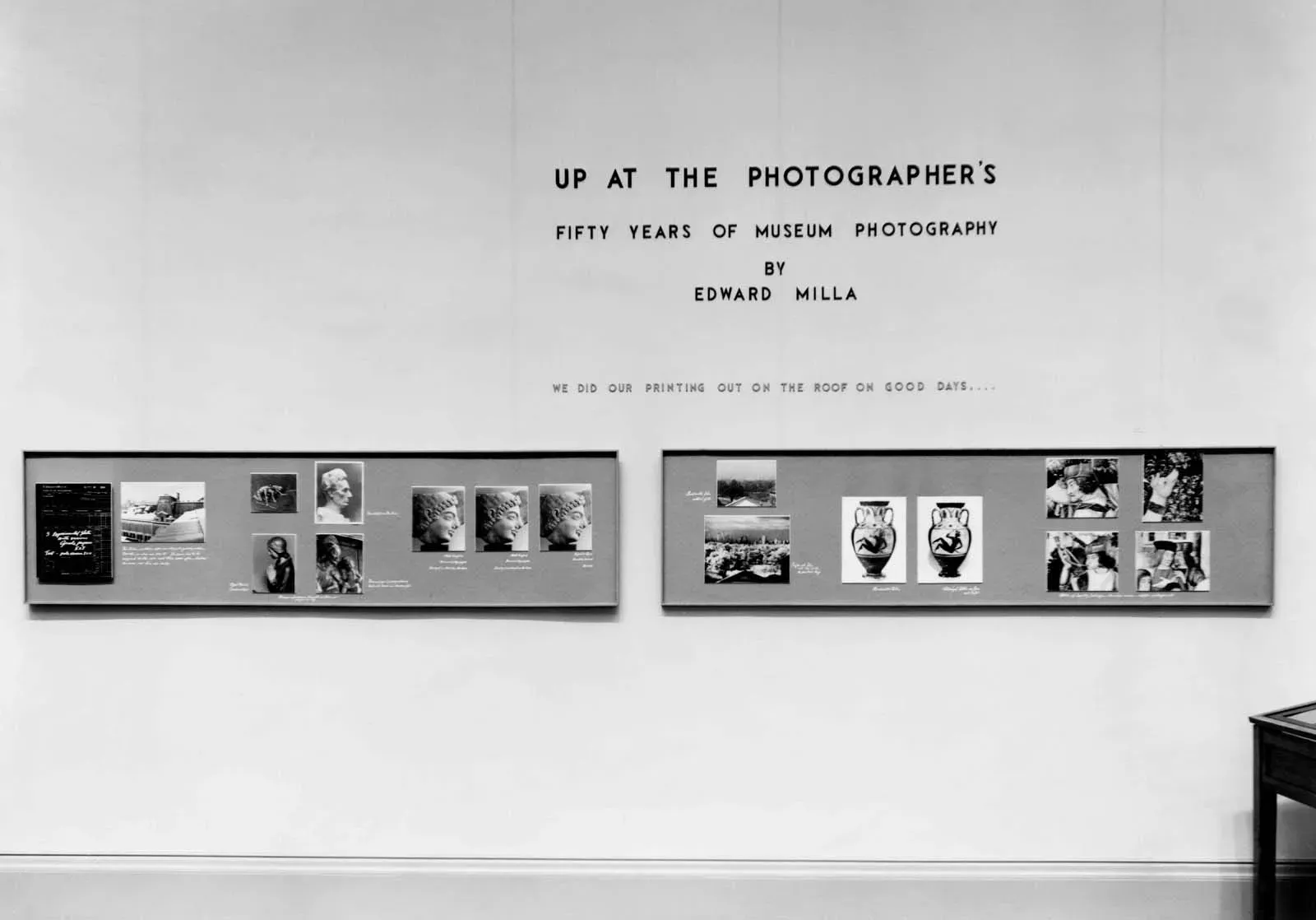 Figure 13 - Installation view of opening section of Edward Milla’s exhibition, Up at the Photographers, Gallery B-13, Metropolitan Museum of Art, 1951. Photographer: Edward Milla.