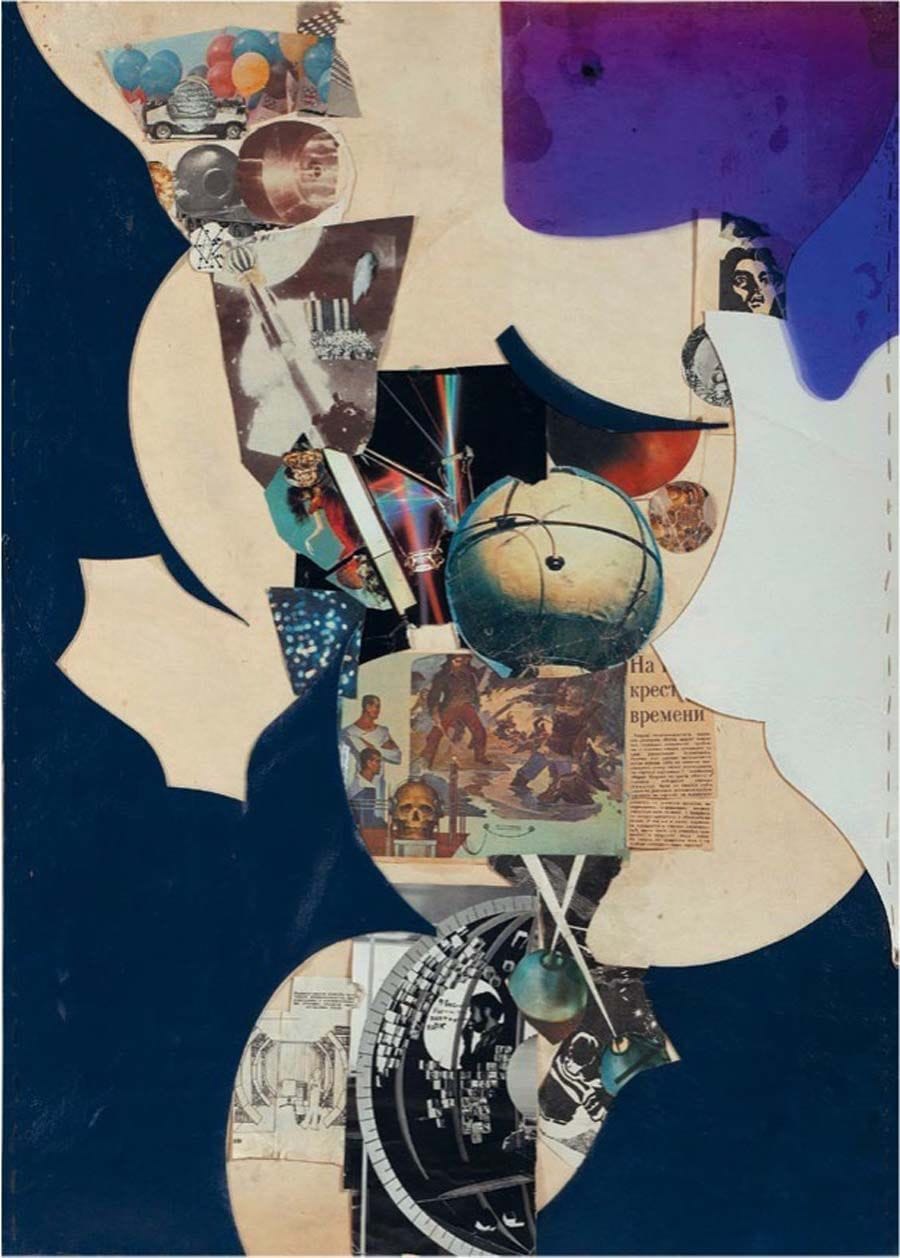 Untitled. (A collage on the Biotechnosphere.) 1980s. Cardboard, collage.
