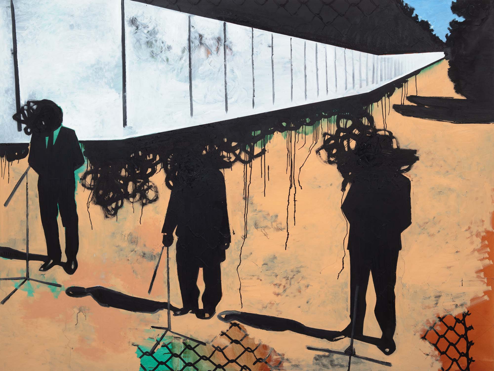 Wilhelm Sasnal, Polish Border Wall, 2023, oil on canvas, 180 × 240 cm. Courtesy the artist and Foksal Gallery Foundation.