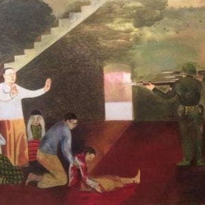 Sawangwongse Yawnghwe, The 2nd of March 1962, Rangoon, Burma, 2016, acrylic on canvas, 210 cm x 405 cm. Courtesy the artist.