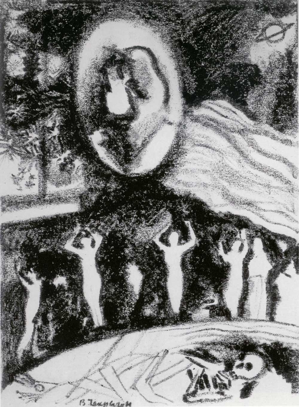 Fig. 5 Vasily Chekrygin, Composition of Resurrection, 1921, charcoal on paper, 38,8 cm x 29,6 cm.