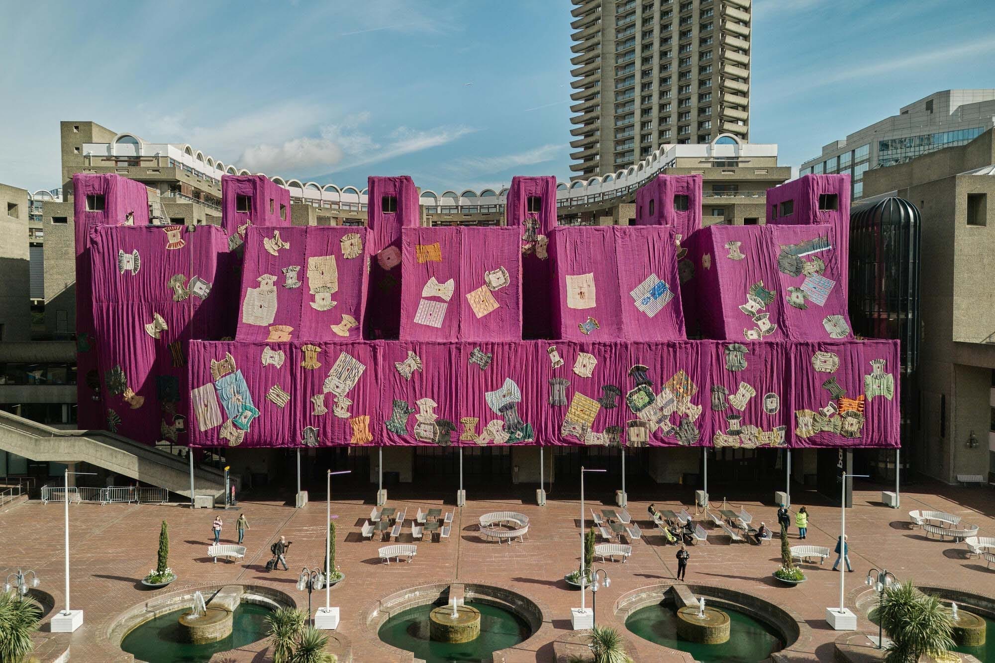 Fig. 18. Ibrahim Mahama, Purple Hibiscus, 2024, at the Lakeside Terrace, Barbican Art Gallery, London. Photo: Dion Barrett. Courtesy of the artist and Barbican Art Gallery.