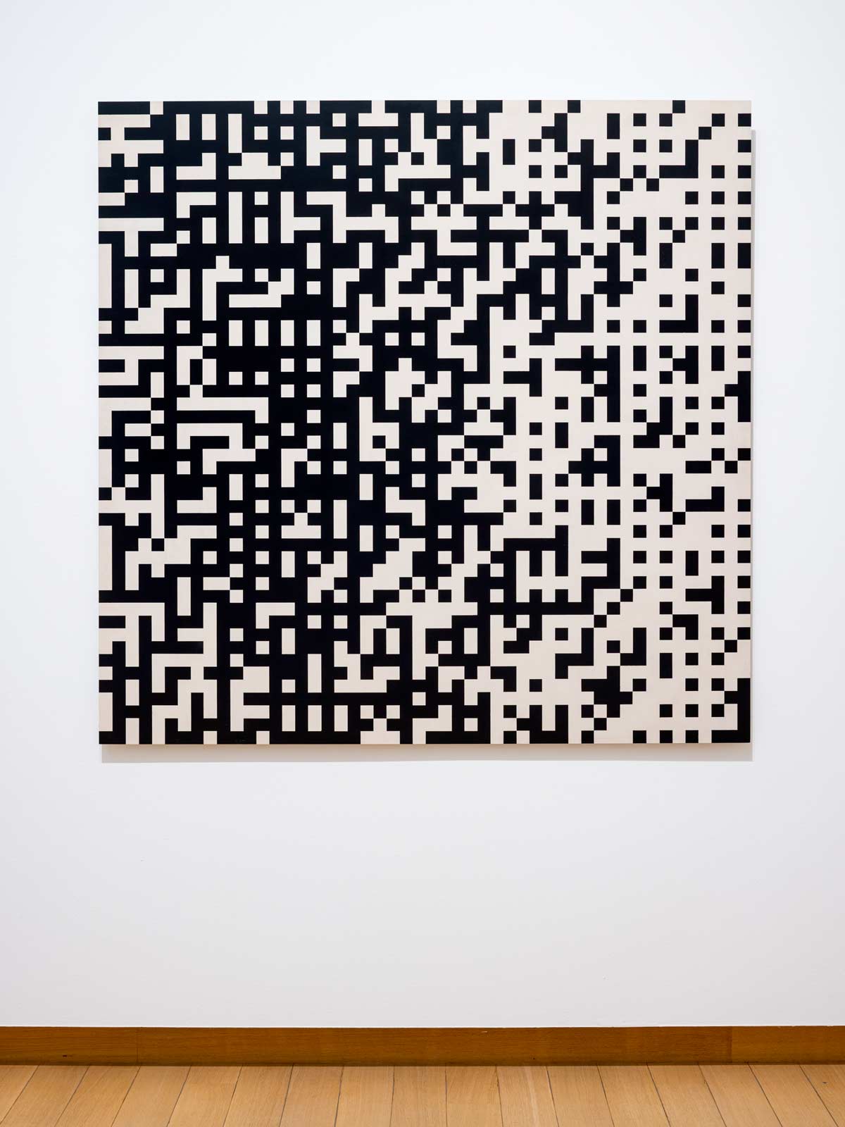 Fig. 2. Peter Struycken, Komputerstrukturen IV, 1969. Laquer on Perspex, mainframe computer, OSTRC programme. 150 x 150 cm. Stedelijk Museum Amsterdam 2026. Photo: Peter Tijhuis