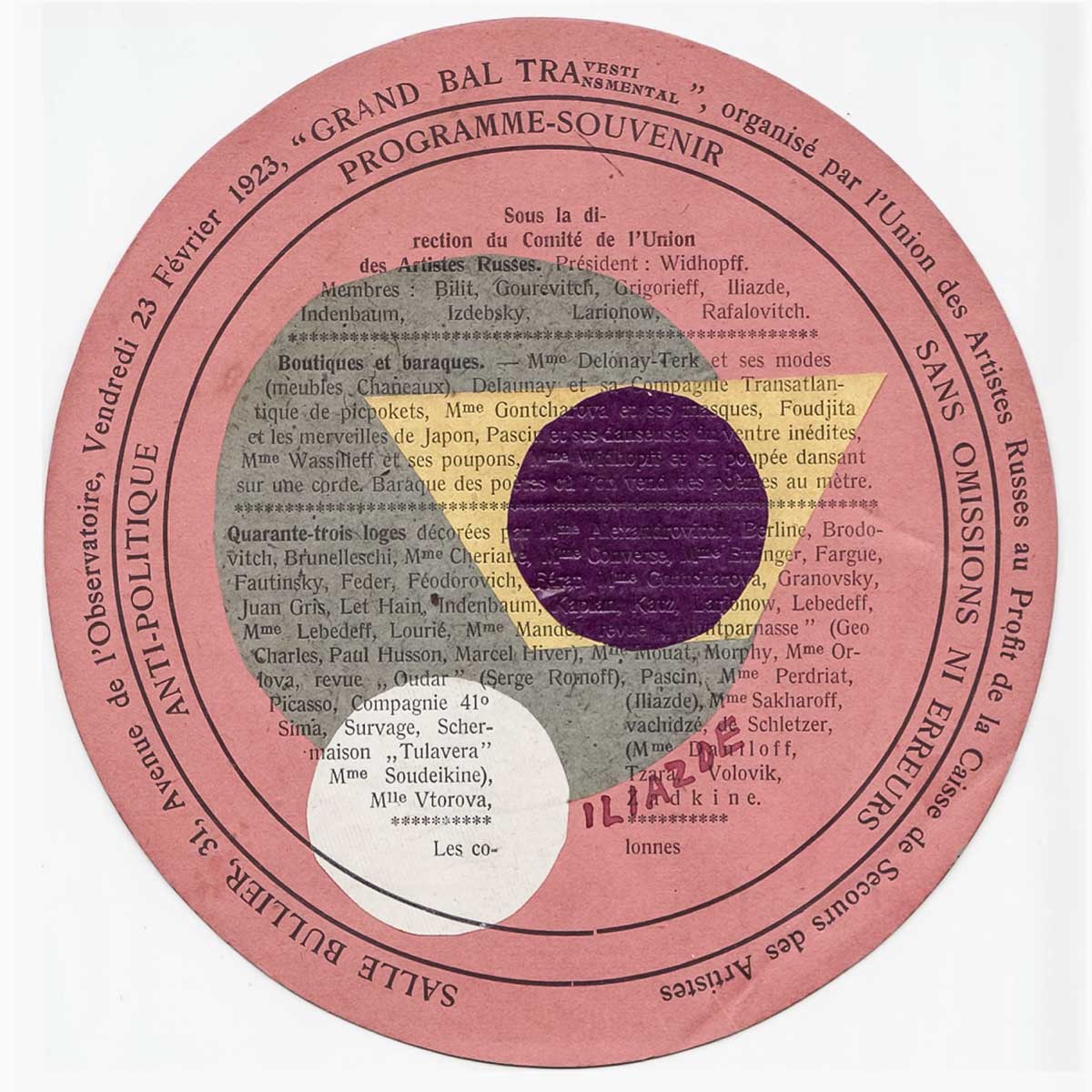 Fig. 6. Iliazd, The Program Design for the Grand Bal Travesti Transmental, organized by L’Union des artistes russes, 1923, typographic print on paper. Courtesy of Iliazd Estate.
