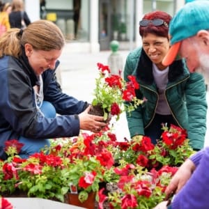 Figure 7. Bill Balaskas, Red Air, 2019. Environmentalists and agriculturalists of Cork collaborated in the public creation of the installation, including through the choice of plants, soil and other materials. Following the public creation of the work, each pair of letters was donated to a different public garden in Cork. Photos by Jed Niezgoda.